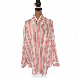 Striped Pink and White Men's Shirt Vintage 70s Dagger Collar